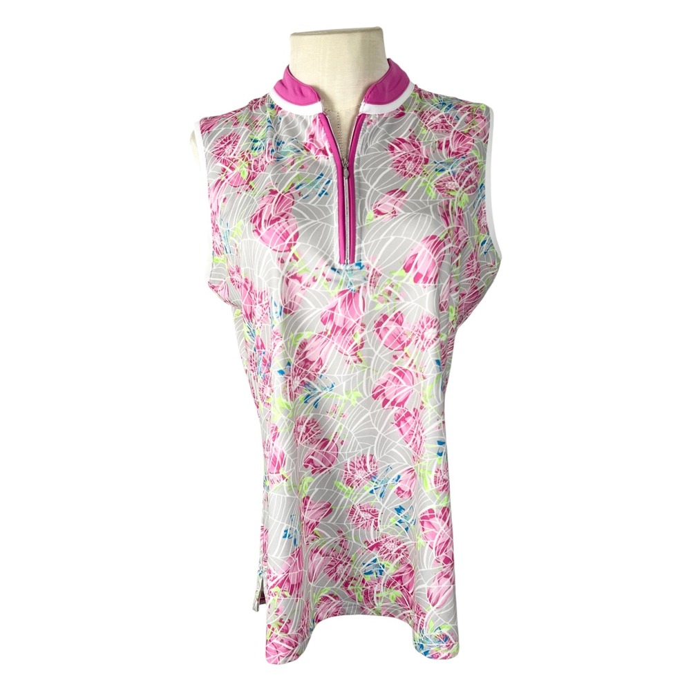 Pebble Beach Dry-Luxe Performance Golf‎ Polo Pink Floral Sleeveless Top Large